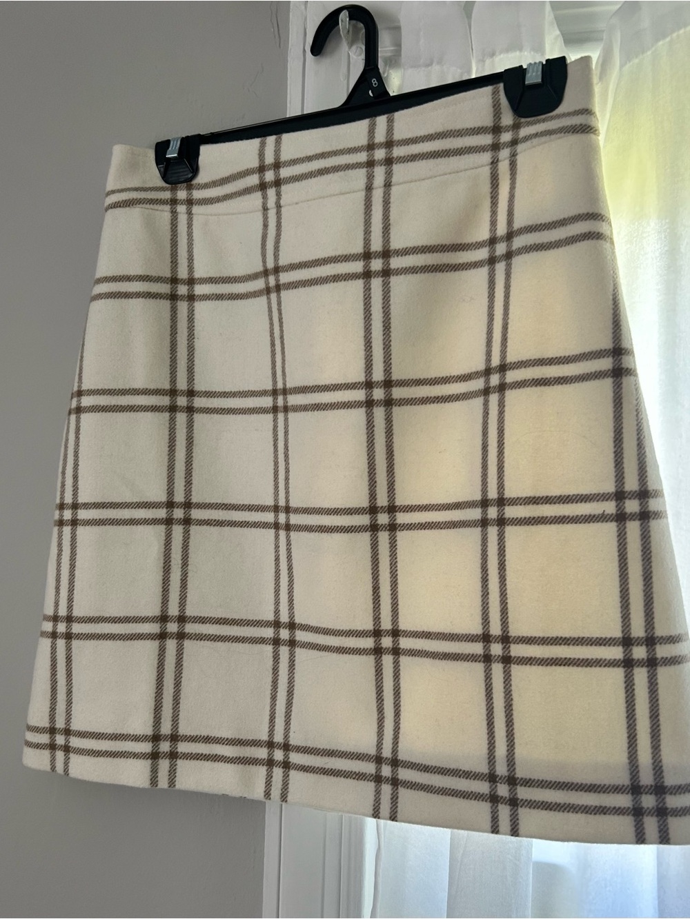 NWT J. Crew Cream Plaid Mini Skirt with Brown Windowpane - Picture 2 of 7